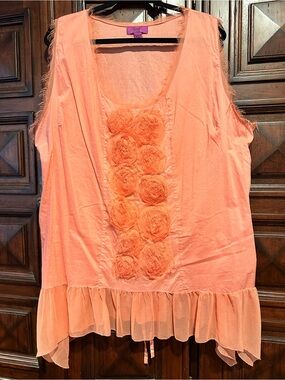 26 Frock and Frill RAW EYLASH EDGING Coral Rose Applique Tank Top unique whimsy